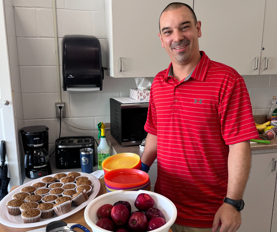 School Breakfast Program Volunteer Spotlight: Matt Boucher, St. Daniel School looking at camera smiling